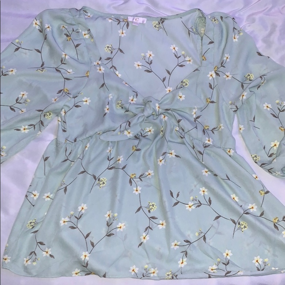 Charming Charlie’s mint green floral blouse
